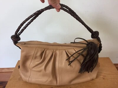 Sondra Roberts Satchel Glove Leather Hobo Shoulder Braided Fringe Handbag Purse - Image 1 of 4