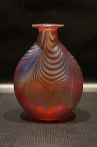 Steven Correia signierte Studio Art Glasschale Vase gezogene Feder irisierend - Bild 1 von 5