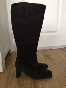 Atemberaubende Martinez Valero dunkelbraune lange Wildlederstiefel Größe 5 - Bild 1 von 6