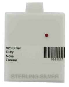 LAB CREATED RUBY NOSE SINGLE EARRINGS .925 Silver - Made in USA -NEW WITH TAG