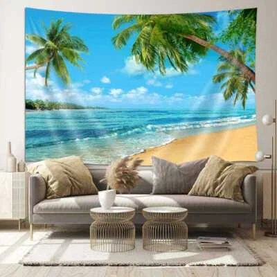 Wave Palm Tree Extra Large Tapestry Wall Hanging Art Posters Nature Background - Image 1 of 4