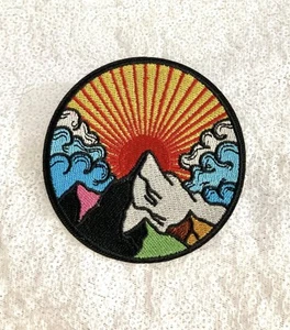 Colorful Outdoor Nature Mountain Sun Sunset Embroidered Iron On Sew Patch 3” - Picture 1 of 1