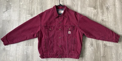 Chaqueta vaquera de camionero forrada con manta Carhartt JB181 de colección para hombre grande roja rubí 1995 Foto 1 de 4