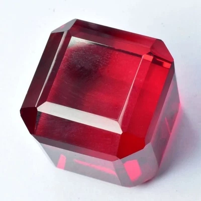 Extremely Rare Lab-Created Ruby Red CERTIFIED Loose Gemstone Cube Cut o122 - Image 1 of 4