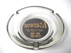 WISM Radio News Round Glass Ashtray Advertising Smoke Color Black Gold Letters - Picture 1 of 14