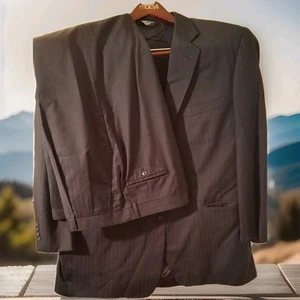 Pronto Uomo Couture Men Super 120s Stripe Blk 2 Button Suit 48R Pants Sz 43 X 28 - Picture 1 of 4