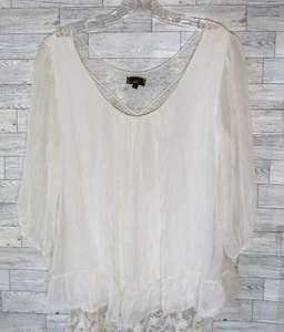 Blusa túnica Amanti talla S 100 % seda crema hecha en Italia dobladillo de encaje forrada de lujo - Imagen 1 de 12