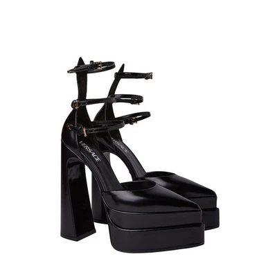 Nuevo en caja Versace Aevitas IT 38.5 US 8.5 plataforma puntiaguda zapatos de salón negros con tiras $1,825 Foto 1 de 4