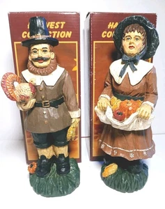 Vintage Thanksgiving Fall Harvest Pilgrim Couple 9 in.  Figurines World Bazaar - Picture 1 of 20