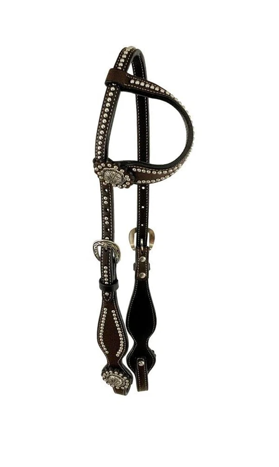 Showman Silver Beaded Argentina Cow Leather Single Ear Headstall - Image 1 of 1