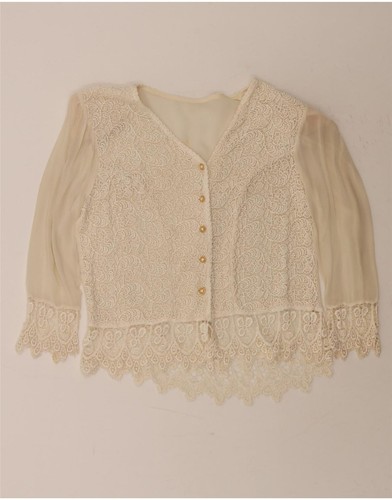 OFF WHITE Camicia blusa donna VINTAGE UK 16 grande bianco sporco paisley poliestere AD03