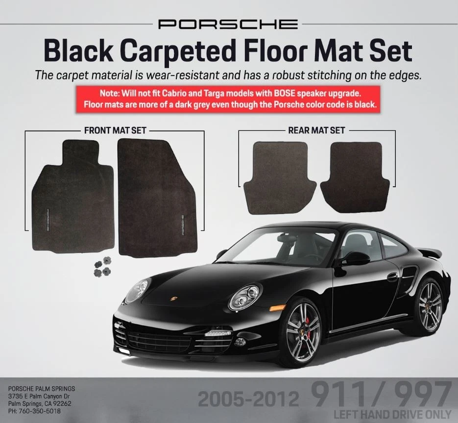 Alfombrillas negras (LHD) ORIGINALES OEM 99704480108A43 Porsche 911 997 (2005-2012) Foto 1 de 4