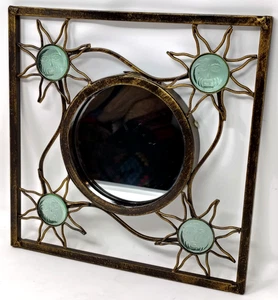 VTG 90s Celestial Glass Sun Iron Metal Accent Wall Mirror Whimsical Boho 11.5" - Picture 1 of 15