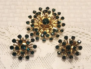 Vtg Goldtone Brooch And Clip-on Earrings Set Starburst Christmas - Picture 1 of 8