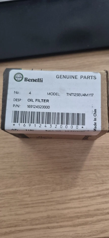 Benelli BN125, TNT125 Genuine Engine Oil Filter 169124320000 Paper Element - Image 1 of 2