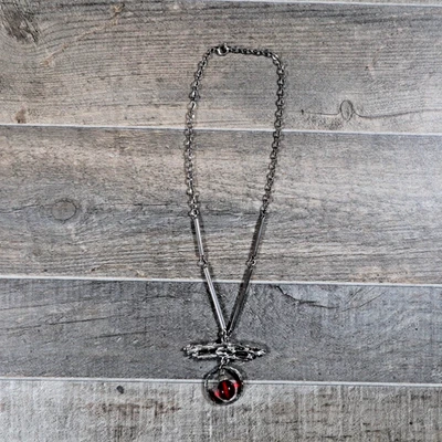 Collar Colgante Estilo Gótico Tono Plata Cuentas Rojas Moda Bisutería Foto 1 de 4