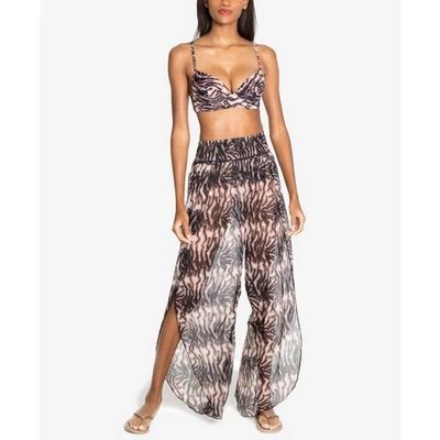 NUEVO Rachel Roy Negro Tostado Animal Print Natación Cubrir Pantalones Abertura Lateral Talla XL Foto 1 de 4