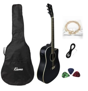 Haze 650CEQMBK Dreadnought Acoustic Guitar,Satin Black w/EQ,Cutaway+Free Gig Bag - Bild 1 von 10