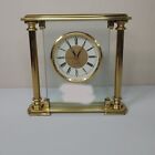 Brushed Solid Brass  And Glass Table Mantle Clock