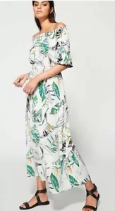 WITCHERY Dress Off the Shoulder Maxi Womens 12 Tropical Bird of Paradise Summer - Picture 1 of 24