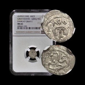 CRIMEA. 1550, Akce, Silver - NGC MS61 - Dawlat Giray I, Qirq-Yer, Ukraine 20 - Picture 1 of 5