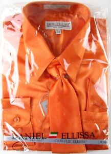 NWT Daniel Ellissa Mens 3 Pc Metallic Orange Dress Shirt & Tie Set, 16.5 (34/35)