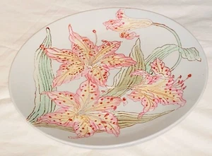 Pink Lilies Floral Plate Andrea by Sadek Raised Decor 10" Vintage Stargazer Lily - Picture 1 of 8