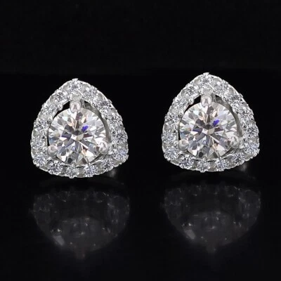 Impresionantes tachuelas solitarias de diamantes blancos de 2 quilates de plata 925, gran brillo y resplandeciente VIDEO Foto 1 de 4
