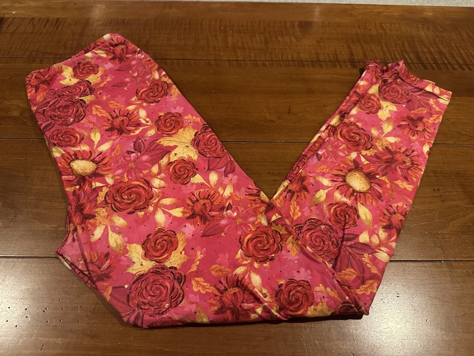 Leggings de longitud completa suaves con mantequilla para damas - Coral y amarillo floral - Talla única Foto 1 de 1