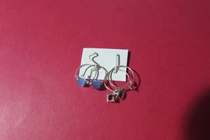 NEW/card unworn 2 pair SENSIBLE SOLUTIONS 1/2" hoop silvertone pierced earrings - Picture 1 of 6