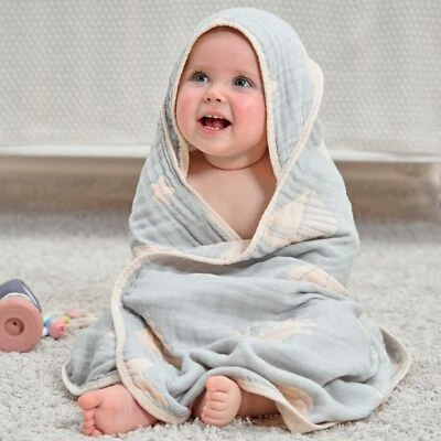 Ultra-Soft Muslin Baby Hooded Towel -32 x 32" Organic Bamboo Viscose- Ocean Gray - Image 1 of 4
