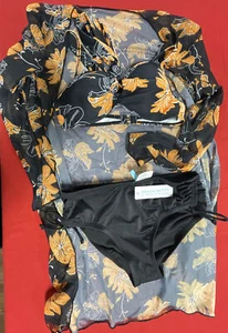 Beach BLACK Slimming Ruched Side High Waist Bikini Swim Bottom Sz Small (s47) - Picture 1 of 4