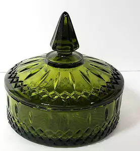 Vintage Indiana Glass Avocado Green Candy Dish with Lid Cover Princess Pattern - Picture 1 of 10