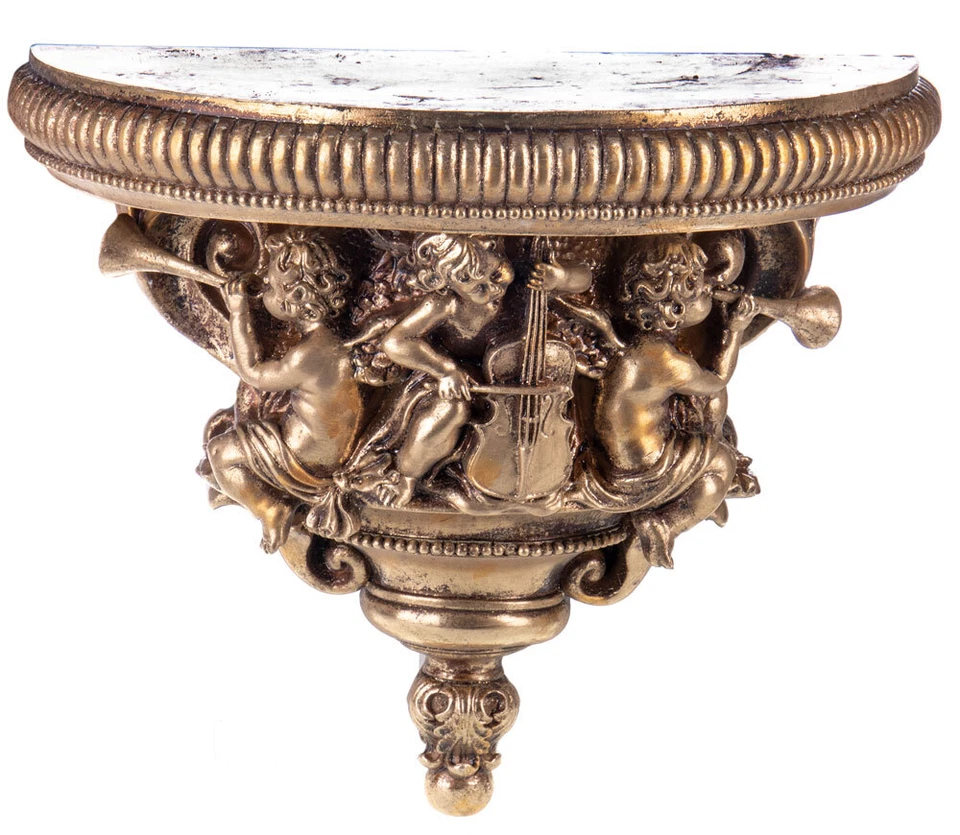 Barock Konsole Antik Putten Wandkonsole Gold Wandregal Hängeregal Engelfigur - Bild 1 von 4