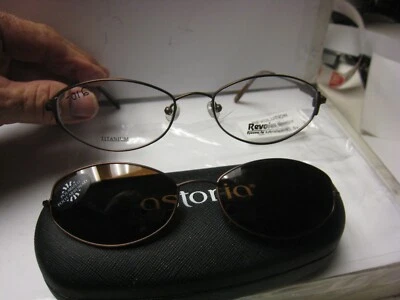 Revolution Eyeglass DEMO Frame W/ Magnet sun shade REVT 89 MHGY 54-17-140 w/case - Image 1 of 4