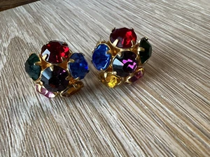 Vintage mehrfarbige Strass goldfarbene Statement Ohrclips - Bild 1 von 6