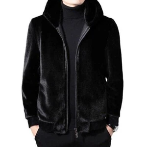 Real Mink Coat Men Gold Mink Velvet Lapel Fur One-piece Fur Casual Jacket Black - Picture 1 of 22