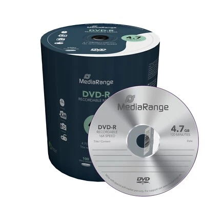 100 MediaRange DVD-R 4,7Gb 16x Shrink gelabelt 100er Pack - Bild 1 von 2