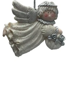 VTG Angel Ornament Be Mine Silver Glitter Resin Hanging Christmas Decor 4x4” - Picture 1 of 7