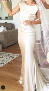 Helen English Couture WeddingDress-Silk Satin Boho Bias cut, cowel back - Picture 1 of 12