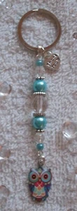 Handmade Enamel Owl Crystal & Glass Pearl Key Ring - Teacher / Thank You Gift B - Picture 1 of 3