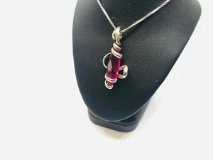 1 geflochtener Rundhalsausschnitt mit rotem Stein Marquise 925 Silber silver choker  - Bild 1 von 4