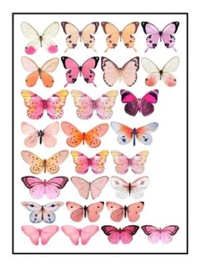 Edible Pre-Cut Wafer Butterfly - Assorted Pink, Red and Peach Colour - Picture 1 of 1