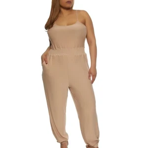 *NWT Jolie & Joy Smocked Waist Cami Jumpsuit - Taupe - Size Large - Picture 1 of 10