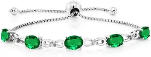 Green Sapphire and White Lab Grown Diamond Bolo Bracelet in Sterling Silver - Picture 1 of 4