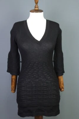 Missoni Black 3/4 Sleeve Stretch V-Neck Knit Short Dress - Image 1 of 4