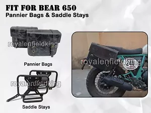 Alforjas y soportes de sillín de cuero negro y gris para Royal Enfield Bear 650 - Imagen 1 de 14