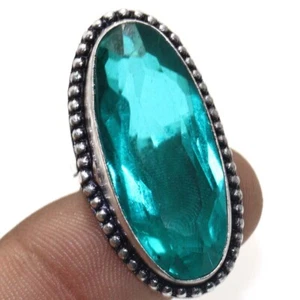 Green Topaz 925 Silver Plated Gemstone Ring US 6.5 Ethnic Jewelry AU E007 - Picture 1 of 3