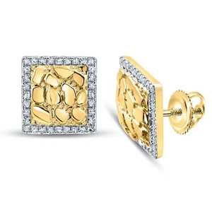 Pendientes de tachuelas cuadradas de oro amarillo real de 10 K con diamantes naturales helados de 0,20 quilates - Imagen 1 de 8