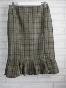 Cue womens pencil dkirt grey blue black check print 8 wool mix - Picture 1 of 9